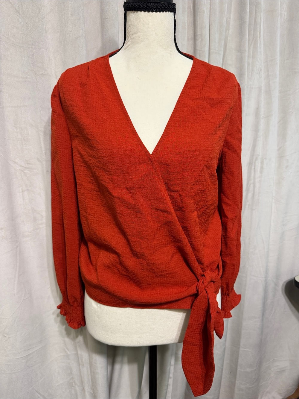 Madewell Deep Red Wrap Tie Blouse